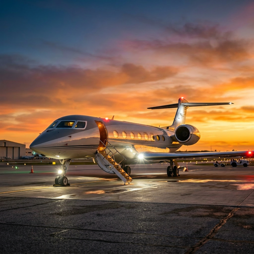 TGS Business Jet — gün batımında VIP apron hizmetleri